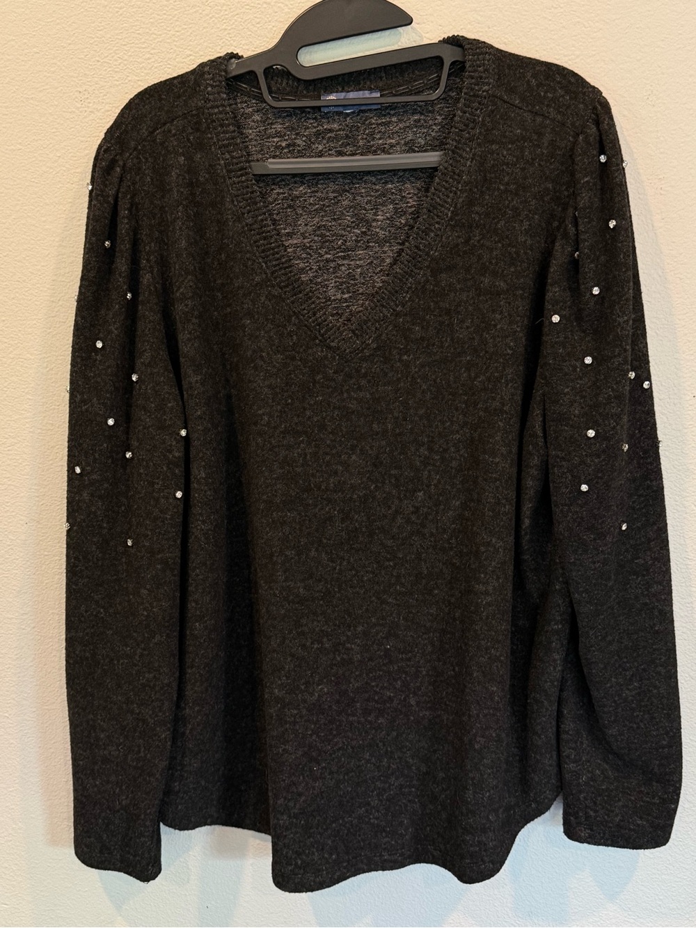 Democracy Sweater Women’s XL Rhinestone Sleeves V-Neck Cozy Knit Holiday Party